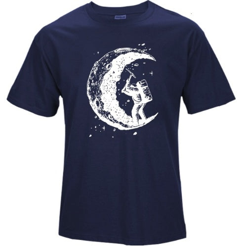 Digging The Moon Print Casual Mens O-neck T Shirts