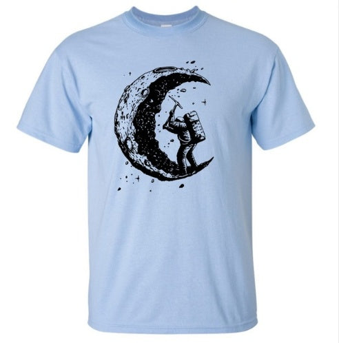 Digging The Moon Print Casual Mens O-neck T Shirts