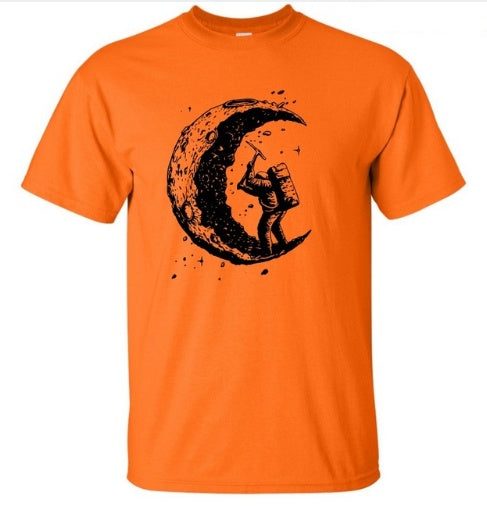 Digging The Moon Print Casual Mens O-neck T Shirts