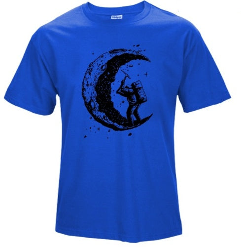 Digging The Moon Print Casual Mens O-neck T Shirts