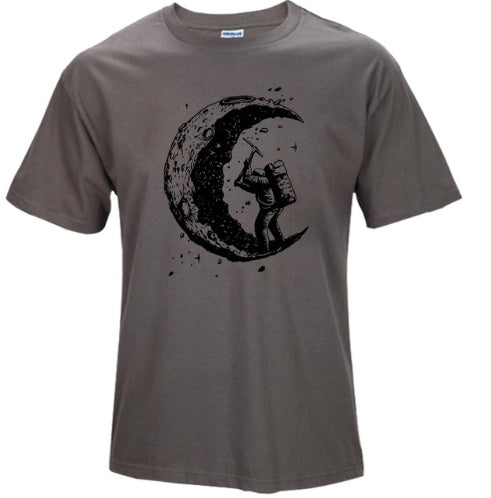 Digging The Moon Print Casual Mens O-neck T Shirts