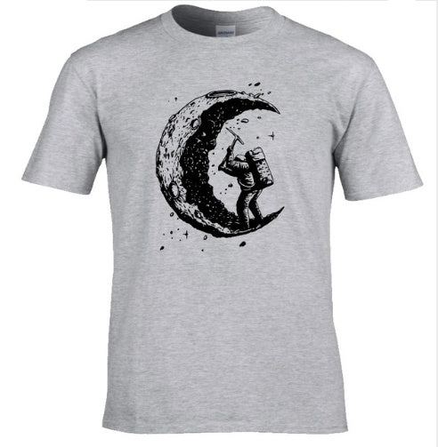 Digging The Moon Print Casual Mens O-neck T Shirts