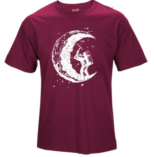 Digging The Moon Print Casual Mens O-neck T Shirts