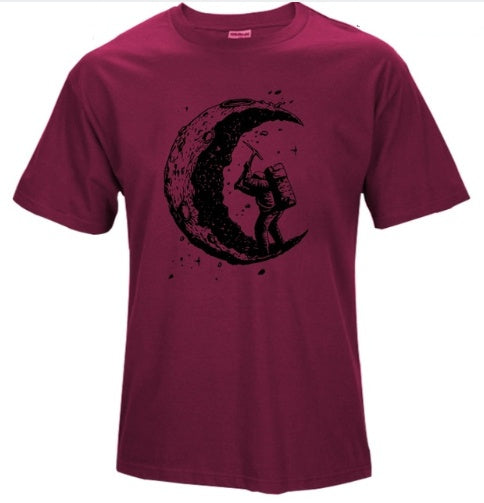 Digging The Moon Print Casual Mens O-neck T Shirts