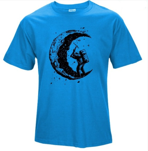 Digging The Moon Print Casual Mens O-neck T Shirts