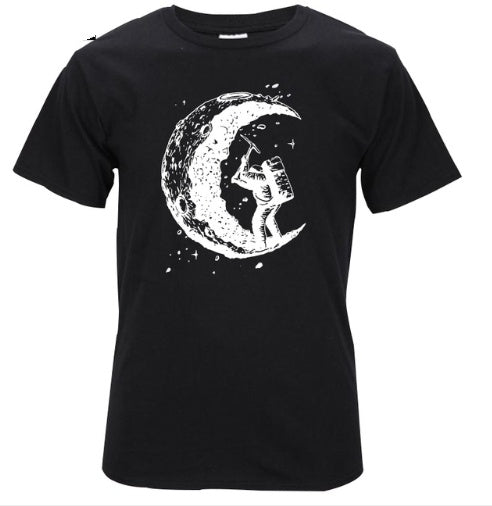 Digging The Moon Print Casual Mens O-neck T Shirts